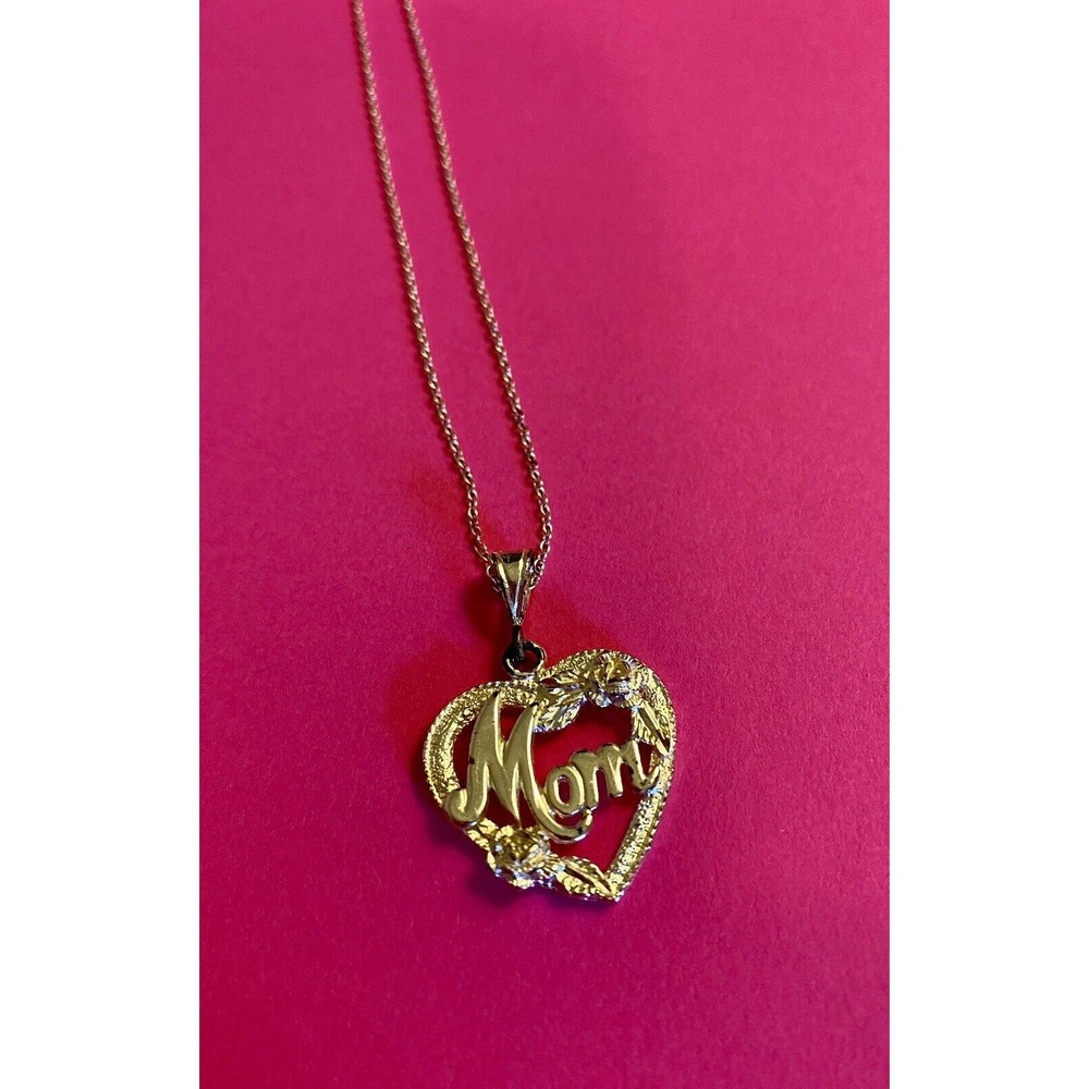 ❌sold❌925 Italy Sterling Silver Heart Mom W/ Roses Necklace 12” Chain